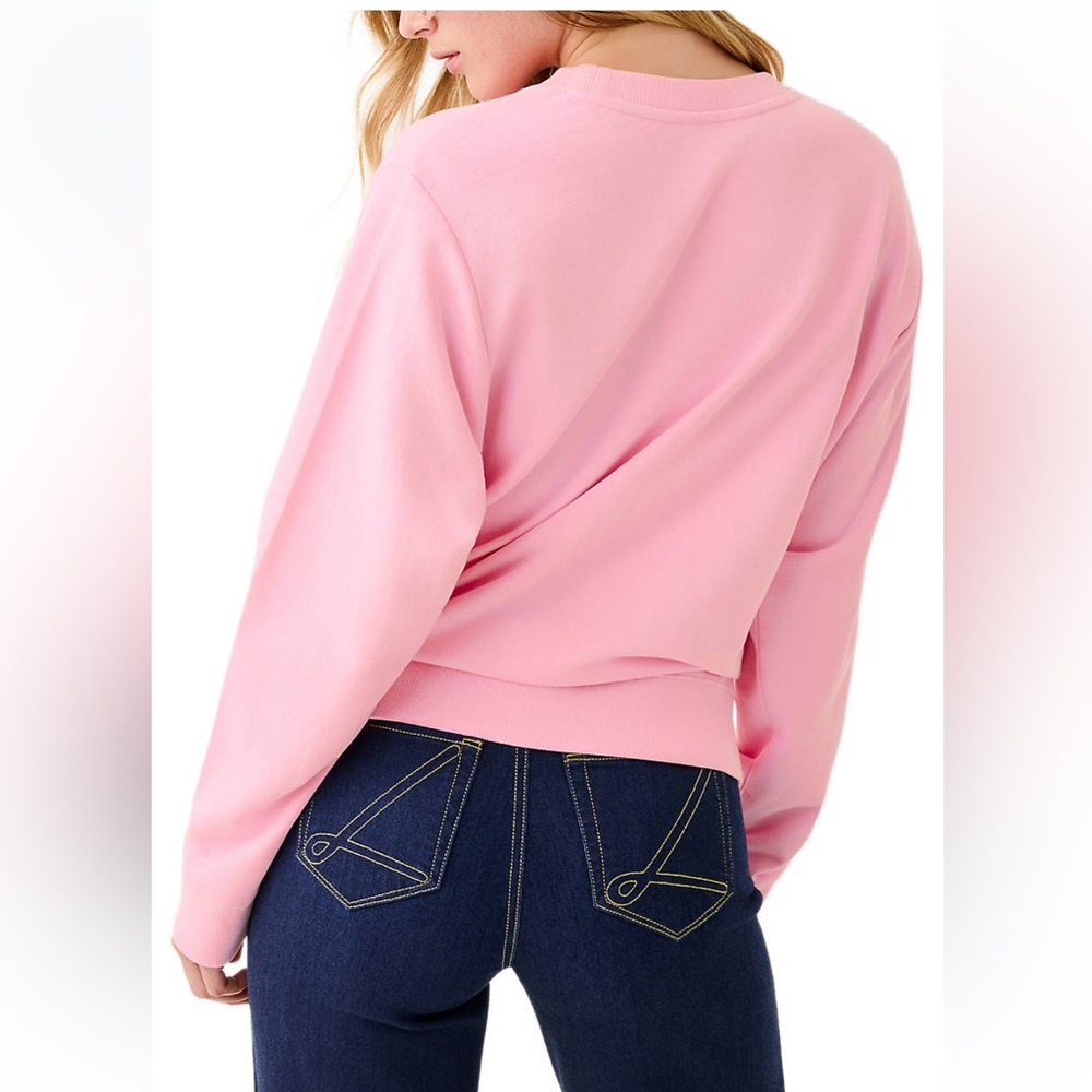 Lilly Pulitzer Ballad Cotton Sweatshirt Christmas Holiday Pink Party Boat L - Picture 2 of 4